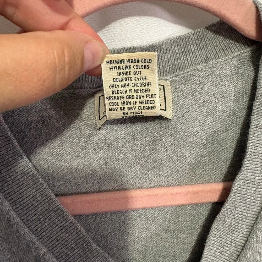 LL Bean Mens XL Grey Cotton Cashmere V-Neck Sweater Vest Heather Gray XL-REG